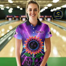 Load image into Gallery viewer, Custom Neon Lightning Sunflower Bowling Shirt Bowling Team Jersey for Women Bowling Polo QZT770
