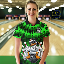 Load image into Gallery viewer, Custom Green Funny Duck Bowling Jersey for Women Bowling Uniform Polo &amp; 1/4 Zip Bowling Team Shirts HNT238