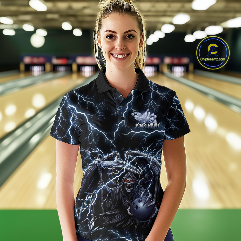 Custom Thunder Skeleton Bowling Jersey for Women Polo & 1/4 Zip Bowling Team Shirts HNT152