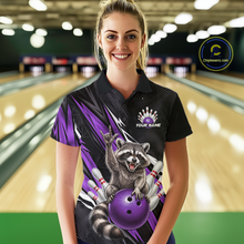 Load image into Gallery viewer, Custom Purple Raccoon Bowling Jersey for Women Bowling Team Shirts Bowling Polo &amp; 1/4 Zip HNT254
