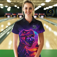 Load image into Gallery viewer, Custom Retro Galaxy Dinosaur Bowling Jersey for Women Bowling Shirts for Team Polo &amp; 1/4 Zip HNT245