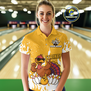 Custom Yellow Funny Turkey Bowling Jersey for Women Thanksgiving Bowling Team Shirts HNT115