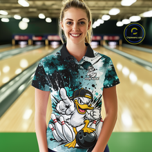 Load image into Gallery viewer, Custom Teal Funny Duck Bowling Jersey for Women Bowling Uniform Polo &amp; 1/4 Zip Bowling Team Shirts HNT237