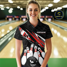 Load image into Gallery viewer, Custom Red Funny Bowling Jersey for Women Bowling Uniform Polo &amp; 1/4 Zip Bowling Team Shirts HNT128