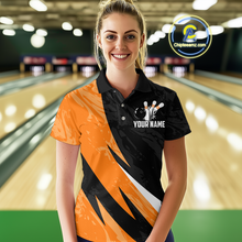 Load image into Gallery viewer, Custom Orange Bowling Custom Women Bowling Shirt Polo &amp; Quarter-Zip Bowling Team Jerseys HNT75