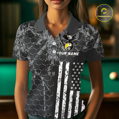 Custom US Eagle 8 9 Ball Yin Yang Billiard Shirts for Women Billiard Team Shirts Billiard League Polo & 1/4 Zip NNT91
