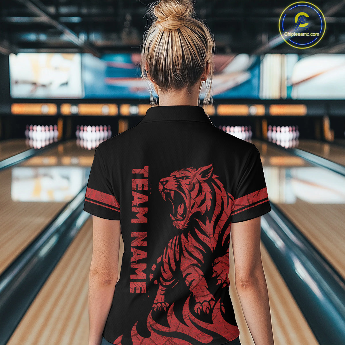 Red Tiger Bowling Shirts for Team Men Women Custom Bowling Jersey Polo & Quarter Zip Shirt MBL188