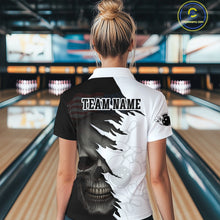 Load image into Gallery viewer, Custom Black White Skull Bowling Jersey for Women Bowling Polo &amp; 1/4 Zip Bowling Team Shirts HNT111