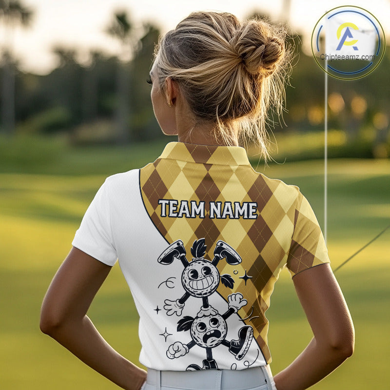 Funny Golf Ball Pattern Argyle Womens Golf Polo Shirts Custom Golf Outfits Ladies, Green Golf Tops NHT786
