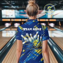 Load image into Gallery viewer, Custom Blue Yellow Bowling Jersey for Women Bowling Uniform Polo &amp; 1/4 Zip Bowling Team Shirts HNT122
