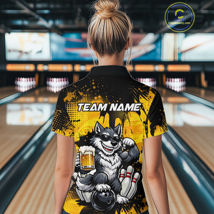 Custom Beer Wolf Bowling Jersey for Women Bowling Team Shirts Bowling Polo & 1/4 Zip HNT264