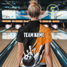 Load image into Gallery viewer, Custom Orange Bowling Custom Women Bowling Shirt Polo &amp; Quarter-Zip Bowling Team Jerseys HNT75