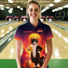 Load image into Gallery viewer, Beer Cat Funny Bowling Shirt for Women Retro Custom Cat with Beer Bowling Team Jersey HNT274