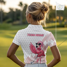 Load image into Gallery viewer, Pink Flamingo Golf Shirt For Women, Funny Argyle Patten Golf Polo Shirt, Ladies Golf Outfit For Team NHT731