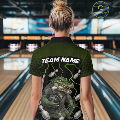 Custom Alligator Bowling Team Shirts Bowling Jersey for Women Bowling Outfit Polo & 1/4 Zip HNT548