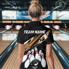 Load image into Gallery viewer, Custom Orange Funny Bowling Jersey for Women Bowling Uniform Polo &amp; 1/4 Zip Bowling Team Shirts HNT128