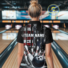 Load image into Gallery viewer, Custom Cracked US Flag Bowling Women Bowling Shirt Polo &amp; Quarter-Zip Bowling Team Jerseys HNT86