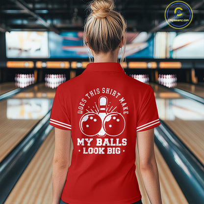 Funny red and white argyle retro Women Bowling Shirts Custom Does this shirt make my balls look big NQS10611