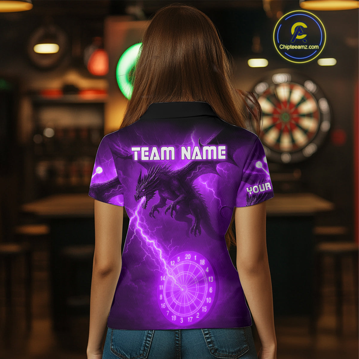 Custom Dragon Lightning Purple Dartboard Dart Team Shirt For Women, Outfits Dart Jerseys NYN1073