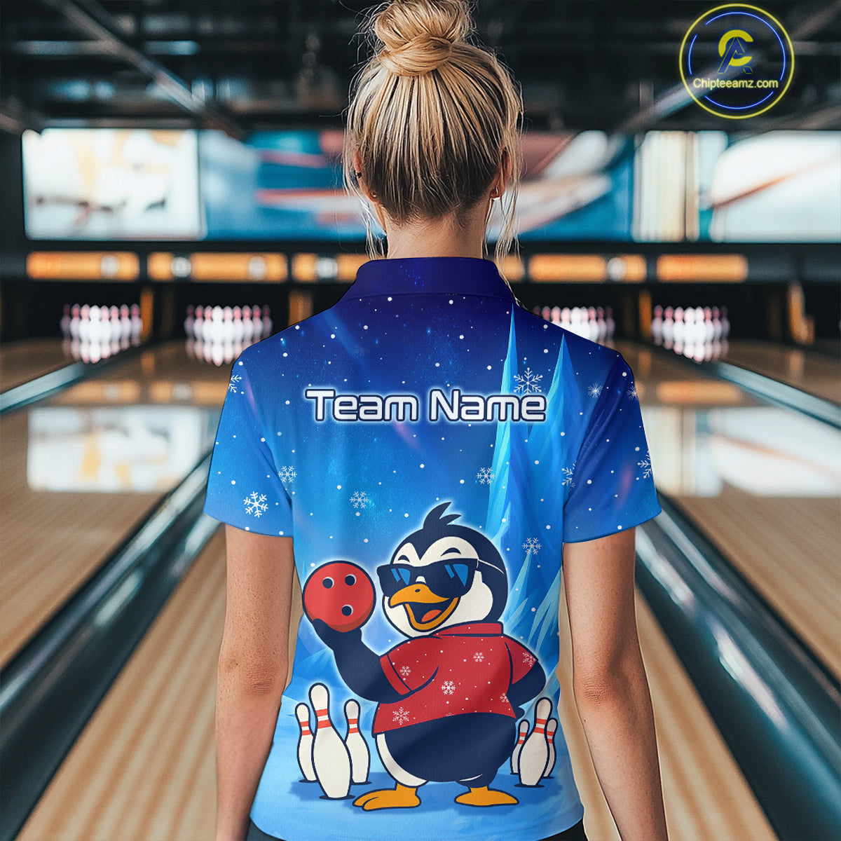 Funny Christmas Penguin Bowling Shirt for Women Custom Bowling Team Jersey Bowling Unisex QZT796