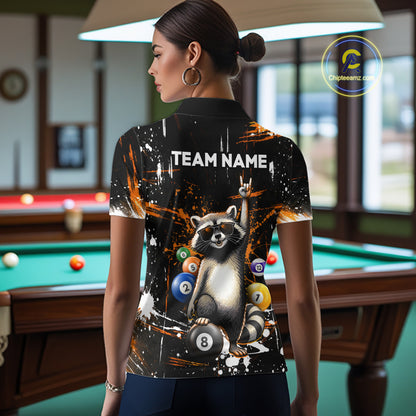 Custom Orange Funny Raccoon Billiard Shirt for Women 8 Ball Pool Billiard Jersey Polo & 1/4-Zip BHT5