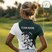 Load image into Gallery viewer, Green White Funny Golf Ball Pattern Womens Golf Polo Shirts Custom Golf Outfits Ladies, Green Golf Tops NHT785