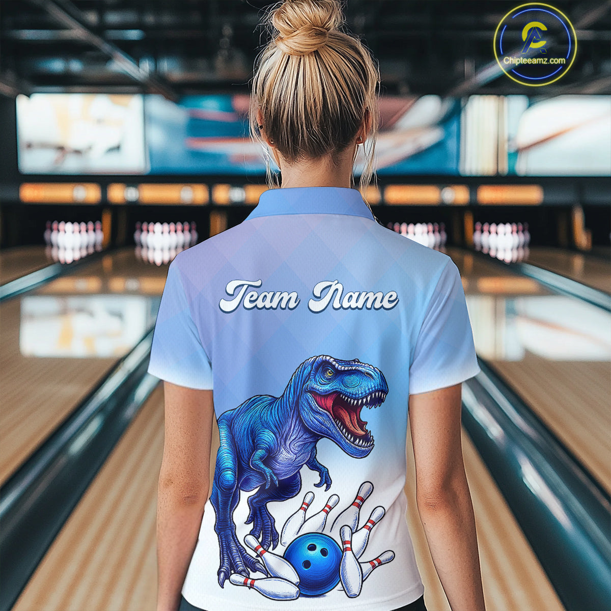 Blue Dinosaur Bowling Shirts for Men Women Custom Team Bowling Jerseys Polo and Zip Shirt MBL162