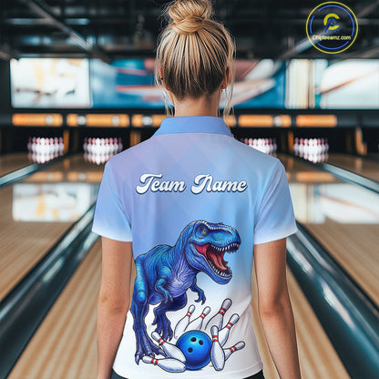 Blue Dinosaur Bowling Shirts for Men Women Custom Team Bowling Jerseys Polo and Zip Shirt MBL162