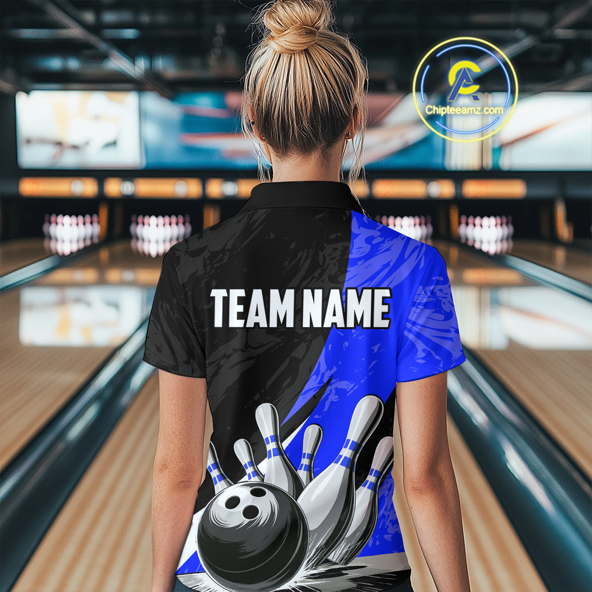 Custom Blue Bowling Custom Women Bowling Shirt Polo & Quarter-Zip Bowling Team Jerseys HNT75