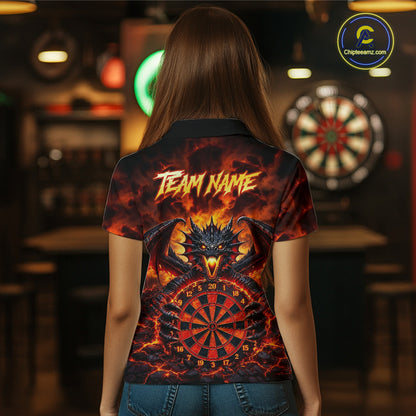 Fire Flame Dragon Black & Red Dartboard Dart Polo Shirts For Women Custom Dart Team Shirts NYN2673