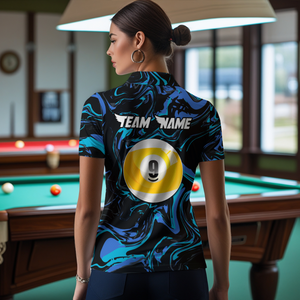 Teal-Turquoise 8 Ball & 9 Ball Custom Billiard Shirts For Women Billiard Team Jerseys NNT55