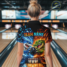 Load image into Gallery viewer, Custom Flame Shark and Alligator Bowling Jersey for Women Bowling Uniform Bowling Team Shirts HNT248