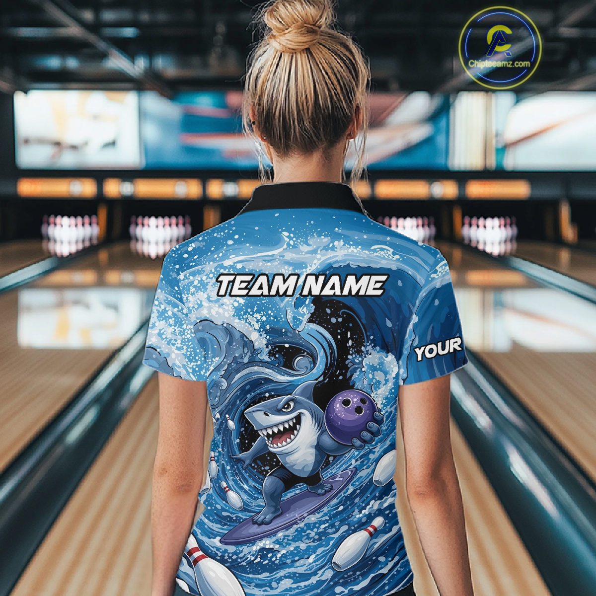 Funny Surfing Shark Bowling Team Shirts Custom Bowling Jersey for Women Polo & 1/4 Zip HNT547