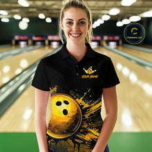 Load image into Gallery viewer, Custom Black &amp; Gold Bowling Shirt for Women Bowling Team Jersey Bowling Outfit Polo &amp; Quarter-Zip QZT988