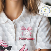 Load image into Gallery viewer, Pink Flamingo Golf Shirt For Women, Funny Argyle Patten Golf Polo Shirt, Ladies Golf Outfit For Team NHT731