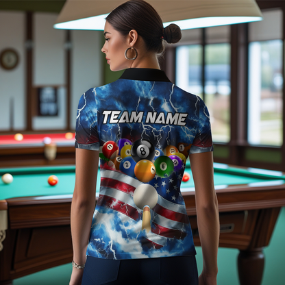 US Flag Thunder Billiards Shirt Women Polo & 1/4 Zip Shirts Billiard Team Jersey for Team NNT11