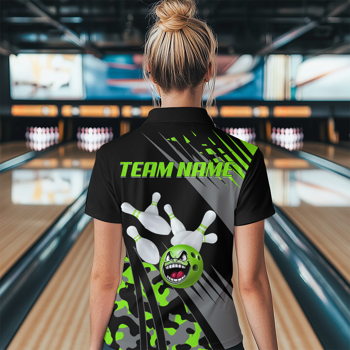 Personalized Green Crazy Bowling Shirt Polo Bowling Jersey Bowling Outfit QZT609