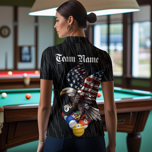 Personalized Billiard Shirt American Flag Eagle Billiard Jersey for Women Polo & 1/4 Zip Shirt Team NNT01