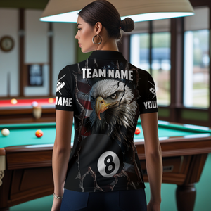 Custom Name Eagle Billiard Shirt American Flag Billiard Jersey for Women Polo & 1/4 Zip Shirt Team NNT02