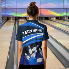 Load image into Gallery viewer, Custom Blue Bowling Jersey Bowling Team Shirts For Women Bowling League Polo &amp; 1/4 Zip HNT163