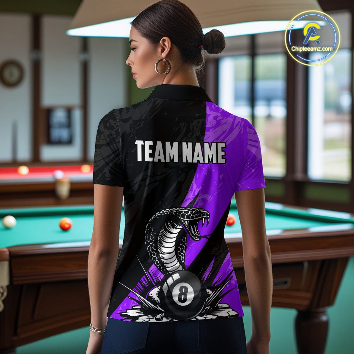 Custom Purple Cobra Snake 8 Ball Pool Billiard Shirts for Women Team Polo & 1/4 Zip Shirts NNT57