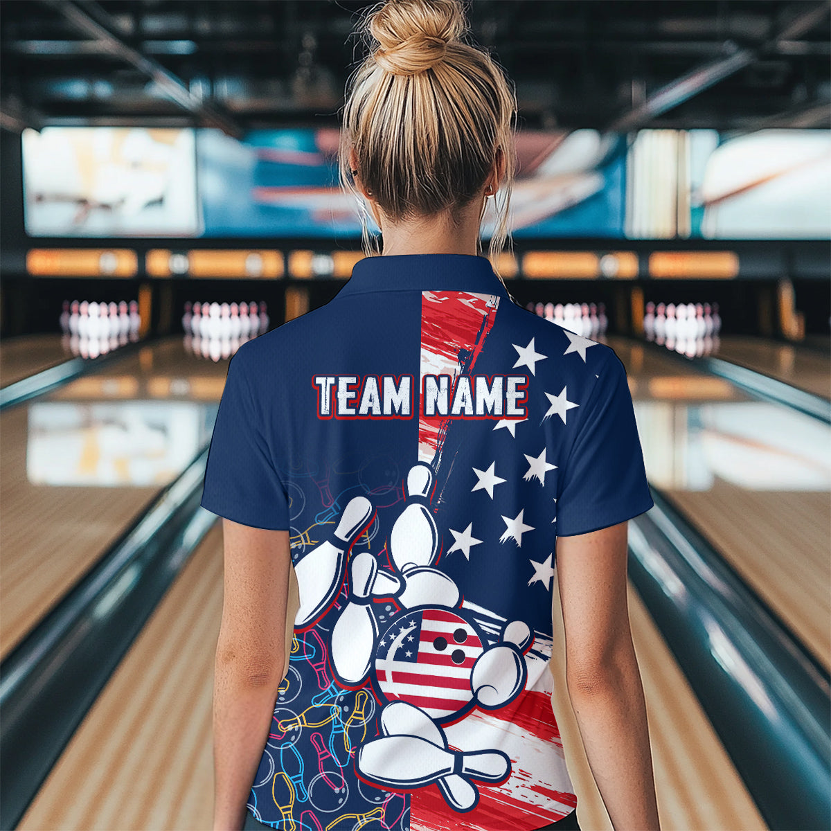American Flag Bowling Shirts Patriotic Bowling Shirt for Men Women Polo&1/4 Zip Shirt MBL21