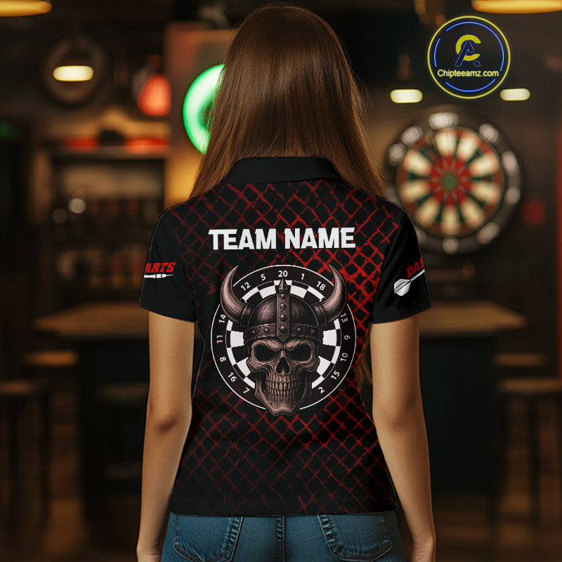 Red Splatter Skull Personalized Viking Women's Dart Shirt - Custom Name For Players NYN0436