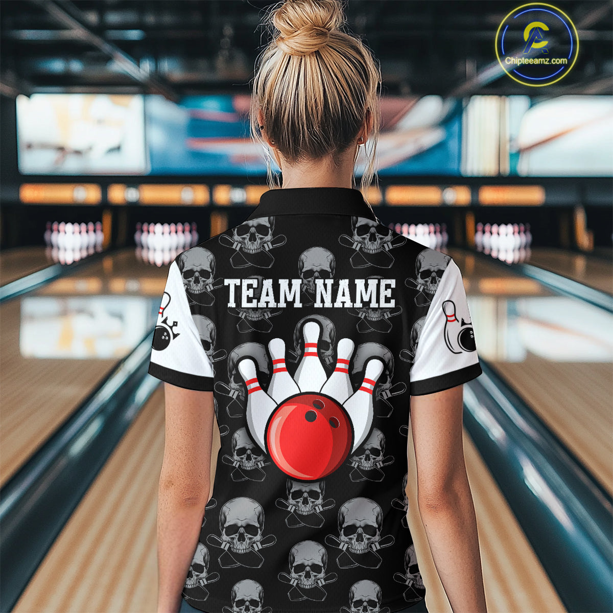Black & White Bowling Shirt Custom Skull Polo Bowling Jersey Gift for Bowlers QZT693