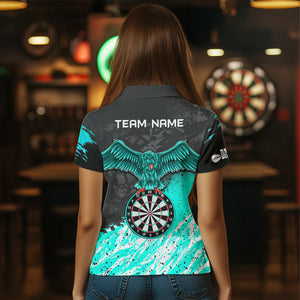 Personalized Turquoise Black Eagle Dartboard Dart Polo & 1/4 Zip For Women Custom Team Dart Jerseys TDM3522