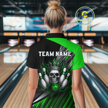 Load image into Gallery viewer, Green Skull Crown Bowling Custom Women Bowling Shirt Polo &amp; Quarter-Zip Bowling Team Jerseys HNT65