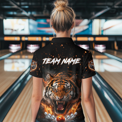 Custom Flame Tiger Bowling Shirt Orange Polo Bowling Jersey for Men and Women Gifts QZT639
