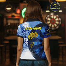 Load image into Gallery viewer, Blue Dartboard &amp; Yellow Dart Arrows Women&#39;s Dart Shirt - Custom Name For Darts Jersey NYN0444