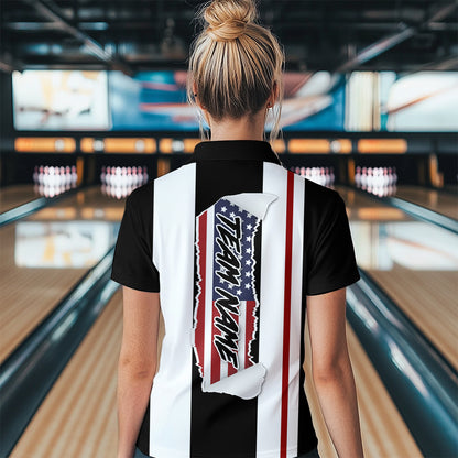 American Flag Bowling Shirt Patriotic Bowling Jersey for Men Women Bowling Polo&1/4 Zip MBL29