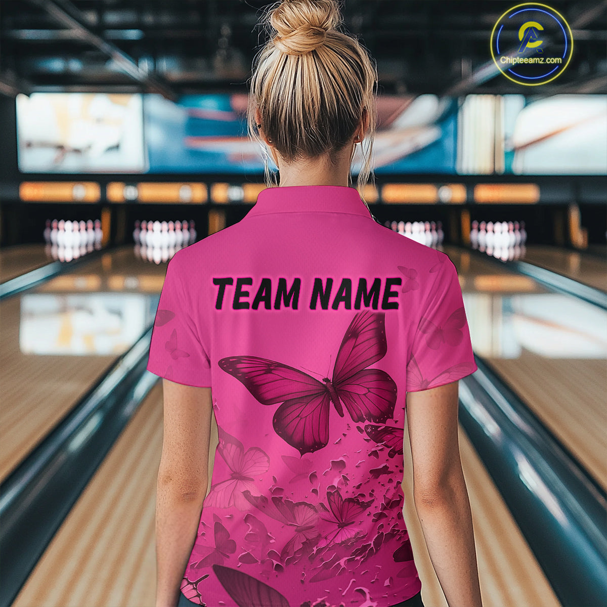 Pink Butterflies Bowling Shirts for Women Men Team Custom Bowling Polo and 1/4 Zip MBL121